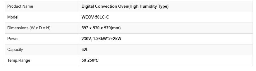 Thông số kỹ thuật Lò nướng đối lưu độ ẩm cao WEOV-50L-C